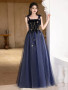Shop 2025 ANNAKOO Tie Shoulder Square Velvet Tulle Blue Beading Prom Dress Under 187