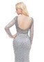  Lace Bateau Silver Long Sleeve Beading Mermaid Formal Dress