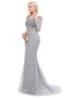  Lace Bateau Silver Long Sleeve Beading Mermaid Formal Dress