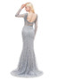  Lace Bateau Silver Long Sleeve Beading Mermaid Formal Dress