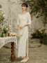 Shop 2025 ANNAKOO Half Sleeves Scoop A Line Lace Wedding Dress With Slit Under 199