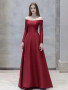 Shop 2025 ANNAKOO Long Sleeve Satin Off The Shoulder A Line Prom Dress Under 139