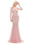 Pink Cap Sleeve Lace Beadings Jewel Mermaid Evening Dress