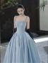 Shop 2025 ANNAKOO Light Blue Satin A Line Tie Straps Prom Dress Under 149