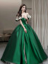 Shop 2025 ANNAKOO Green Off The Shoulder Satin A Line Prom Dress Under 239