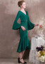 Belt Satin V-neck Green Hi-lo Mermaid Formal Cocktail Dress