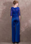 Blue Jumpsuit Acetate Satin Lace Jewel Evening Dress