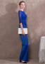 Blue Jumpsuit Acetate Satin Lace Jewel Evening Dress