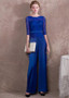 Blue Jumpsuit Acetate Satin Lace Jewel Evening Dress