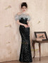 High Neck Black Ruffles Sequin Trumpet Mermaid Prom Dress