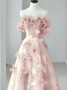 Shop 2025 ANNAKOO Pink Flower A Line Off The Shoulder Prom Dress Under 178