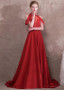 Beadings Satin High Collar Red  A-line Evening Dress 