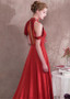 Beadings Satin High Collar Red  A-line Evening Dress 