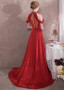 Beadings Satin High Collar Red  A-line Evening Dress 