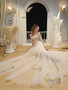 Shop 2025 ANNAKOO Long Sleeves Square Neck Champagne Lace Wedding Dress Under 219