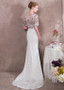 Satin Spaghetti Straps White Mermaid Evening Dress With Detachable Jacket