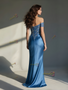 Shop 2025 ANNAKOO Satin Blue Off The Shoulder Trumpet Mermaid Appliques Prom Dress Under 199