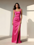 Shop 2025 ANNAKOO Straps Trumpet Mermaid Satin Hot Pink Prom Dress With Slit Under 139