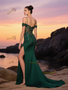 Shop 2025 ANNAKOO Dark Green Trumpet Mermaid Satin Lace Off The Shoulder Prom Dress Under 239