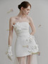 Shop 2025 ANNAKOO Strapless Sheath Column Satin Tulle Flower Wedding Dress Under 159