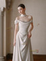 Shop 2025 ANNAKOO Shawl Off The Shoulder Satin A Line Ruched Wedding Dress Under 178