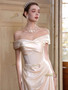 Shop 2025 ANNAKOO Simple Off The Shoulder Trumpet Mermaid Satin Ruched Wedding Dress Under 178
