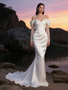 Shop 2025 ANNAKOO Off The Shoulder Long Sleeve Satin Pearls Trumpet Mermaid Wedding Dress Under 219