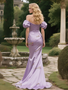 Shop 2025 ANNAKOO Puffy Sleeves Lavender Trumpet Mermaid Ruched Prom Dress With Slit Under 167