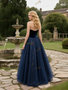 Shop 2025 ANNAKOO Velvet Corset A Line Navy Shiny Tulle Prom Dress Under 167