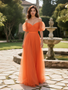 Shop 2025 ANNAKOO Orange Tulle Pleats A Line Puffy Sleeve Prom Dress Under 178