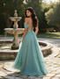 Shop 2025 ANNAKOO Blue Tulle Off The Shoulder Ruched A Line Prom Dress Under 149
