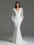 Shop 2025 ANNAKOO Long Sleeve V Neck Button Chiffon Mermaid Wedding Dress Under 199