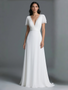Shop 2025 ANNAKOO Short Sleeve V Neck Chiffon A Line Wedding Dress Under 167