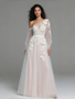 Shop 2025 ANNAKOO One Shoulder Long Sleeves Blush Tulle Wedding Dress Under 198