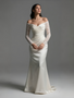 Shop 2025 ANNAKOO Lace Long Sleeve Off The Shoulder Satin Ruched Mermaid Wedding Dress Under 189