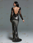 Shop 2025 ANNAKOO Long Sleeve V Neck Sequin Black Trumpet Mermaid Prom Dress Under 159