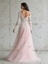 Shop 2025 ANNAKOO Blush Pink One Shoulder Lace Long Sleeve Wedding Dress Under 169