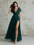 Shop 2025 ANNAKOO Cap Sleeve A Line Green Chiffon V Neck Bridesmaid Dress Under 95
