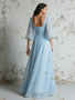 Shop 2025 ANNAKOO Light Blue Long Sleeve Chiffon A Line Bridesmaid Dress With Slit Under 99