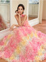 Pink Colorful Flowers A Line Sweetheart Prom Dress
