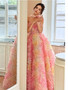 Pink Colorful Flowers A Line Sweetheart Prom Dress