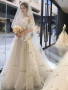 Shop 2025 ANNAKOO Beige Long Sleeve Sheer Lace A Line Wedding Dress Under 178