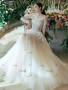 Shop 2025 ANNAKOO Beige Long Sleeve Sheer Lace A Line Wedding Dress Under 178