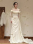Shop 2025 ANNAKOO Off The Shoulder Satin Mermaid Long Sleeve Wedding Dress Under 198