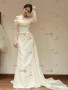 Shop 2025 ANNAKOO Off The Shoulder Satin Mermaid Long Sleeve Wedding Dress Under 198