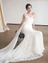 Shop 2025 ANNAKOO Satin Sheath Column Satin Lace Wedding Dress Under 168