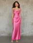 Shop 2025 ANNAKOO Spaghetti Straps Sheath Coumn Satin Pink Prom Dress Under 95