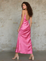 Shop 2025 ANNAKOO Spaghetti Straps Sheath Coumn Satin Pink Prom Dress Under 95