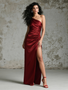 Shop 2025 ANNAKOO One Shoulder Satin Ruched Sheath Column Prom Dress With Slit Under 96