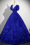 Shop 2025 ANNAKOO Royal Blue Sequin V Neck Puffy Sleeve Prom Dress Under 169
